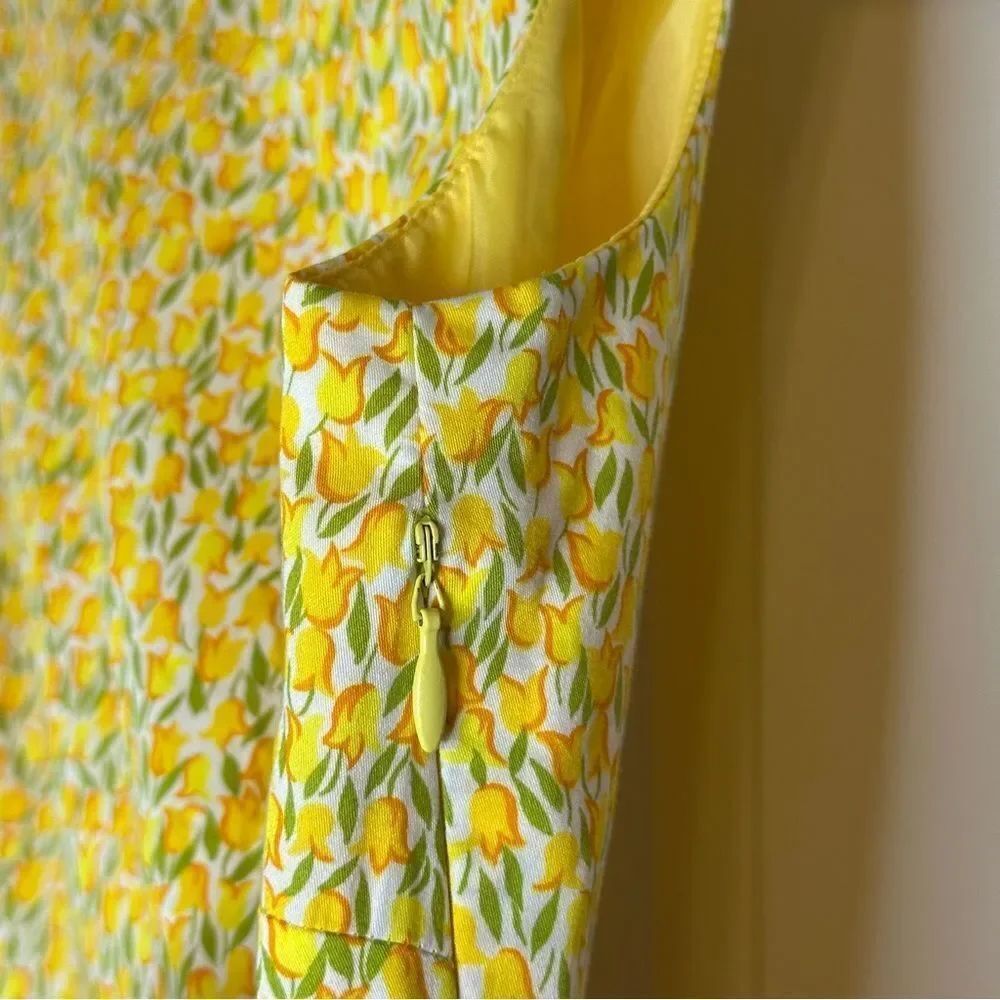 Y2K Liz Claiborne Yellow White Tulip Floral Print Tiered Ruffle Midi Dress Sz 6 - Picture 7 of 9